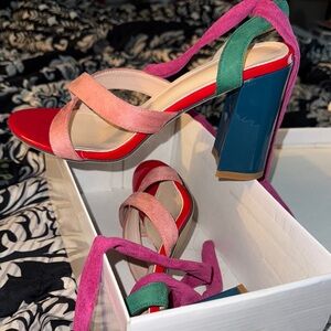 Vibrant Red and Pink High Heels with Elegant Straps